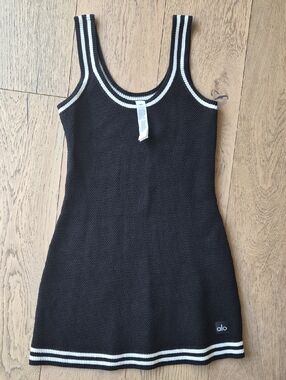 ALO Yoga Black Mini Tank Dress with White Stripe Trim